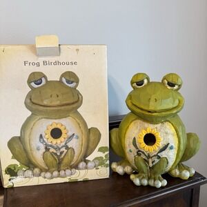 NOS 9" Cracker Barrel Green Frog Birdhouse W/ Box